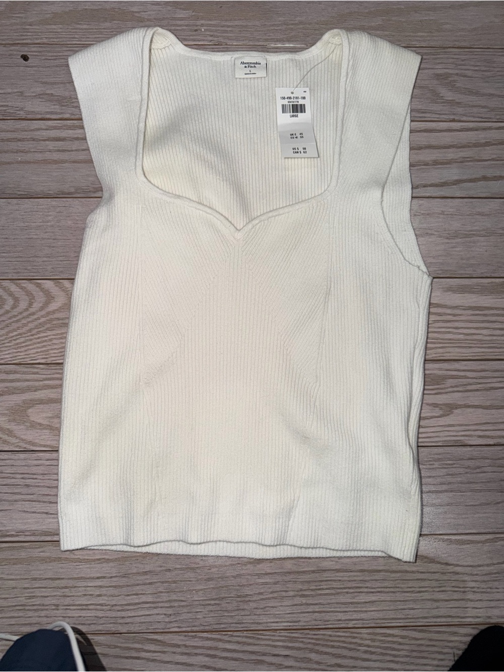 Abercrombie & Fitch Cream Ribbed Sweetheart-Neck Tank